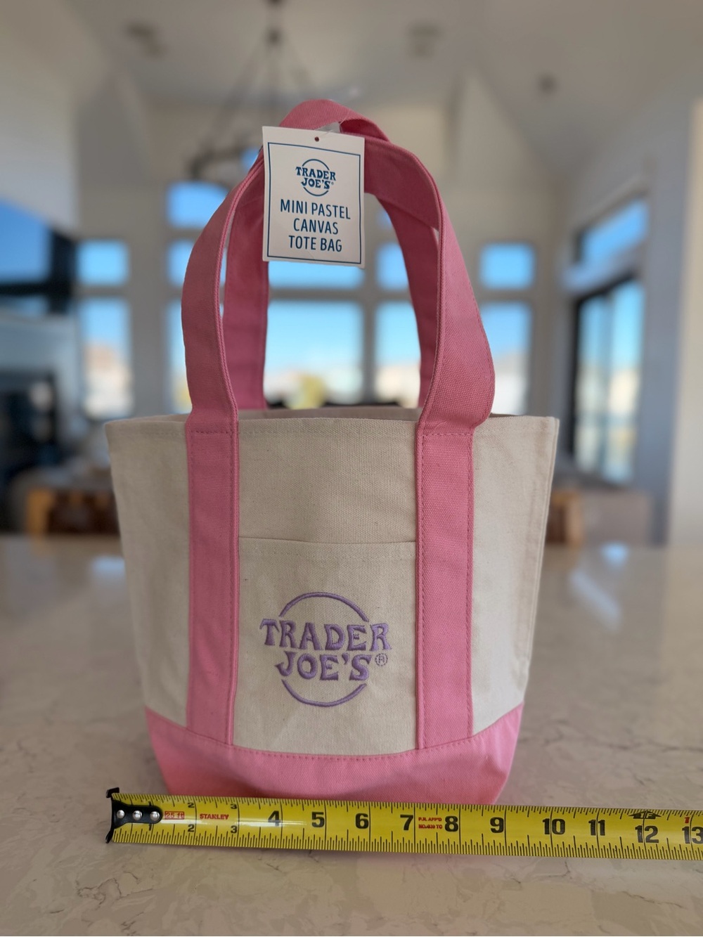 Trader Joe's Pink and Cream Canvas Tote Bag, MINI NWT